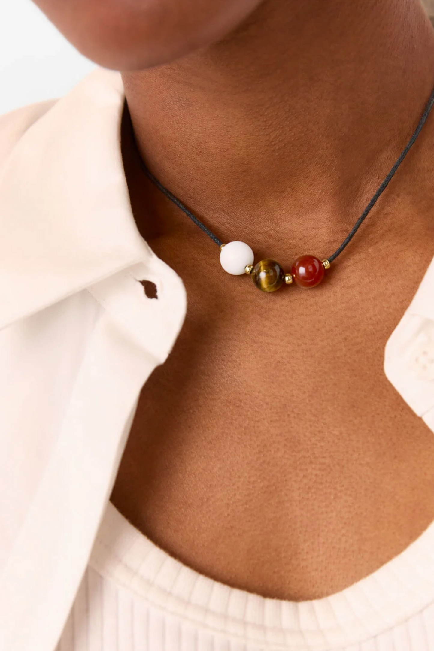 Black Sphere Bead Cord Necklace