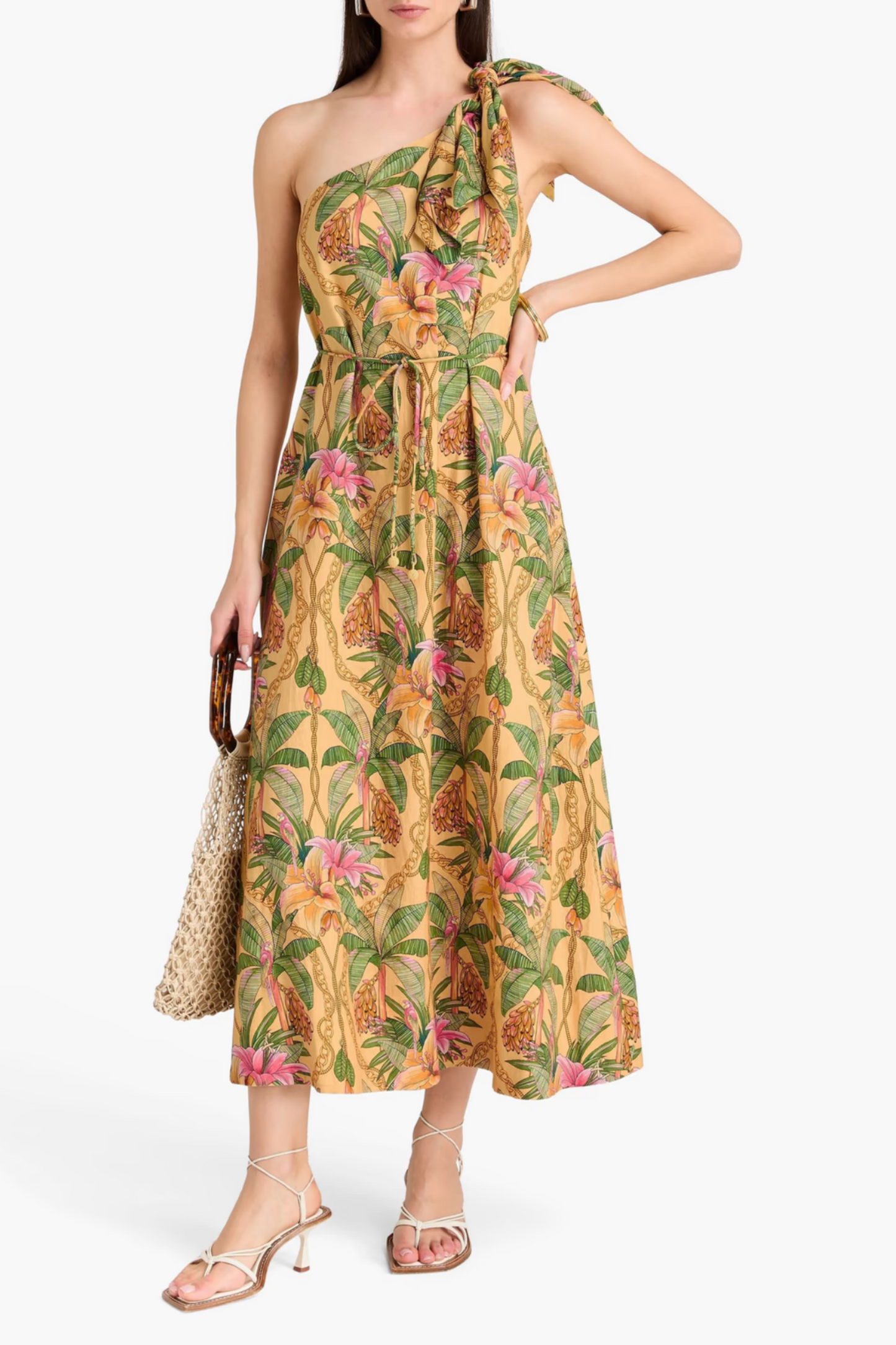 One-shoulder Floral-print Linen-blend Maxi Dress