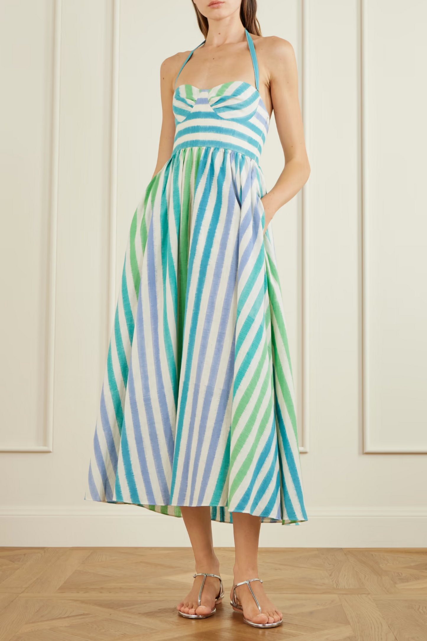 Johanna Ikat Striped Cotton Midi Dress