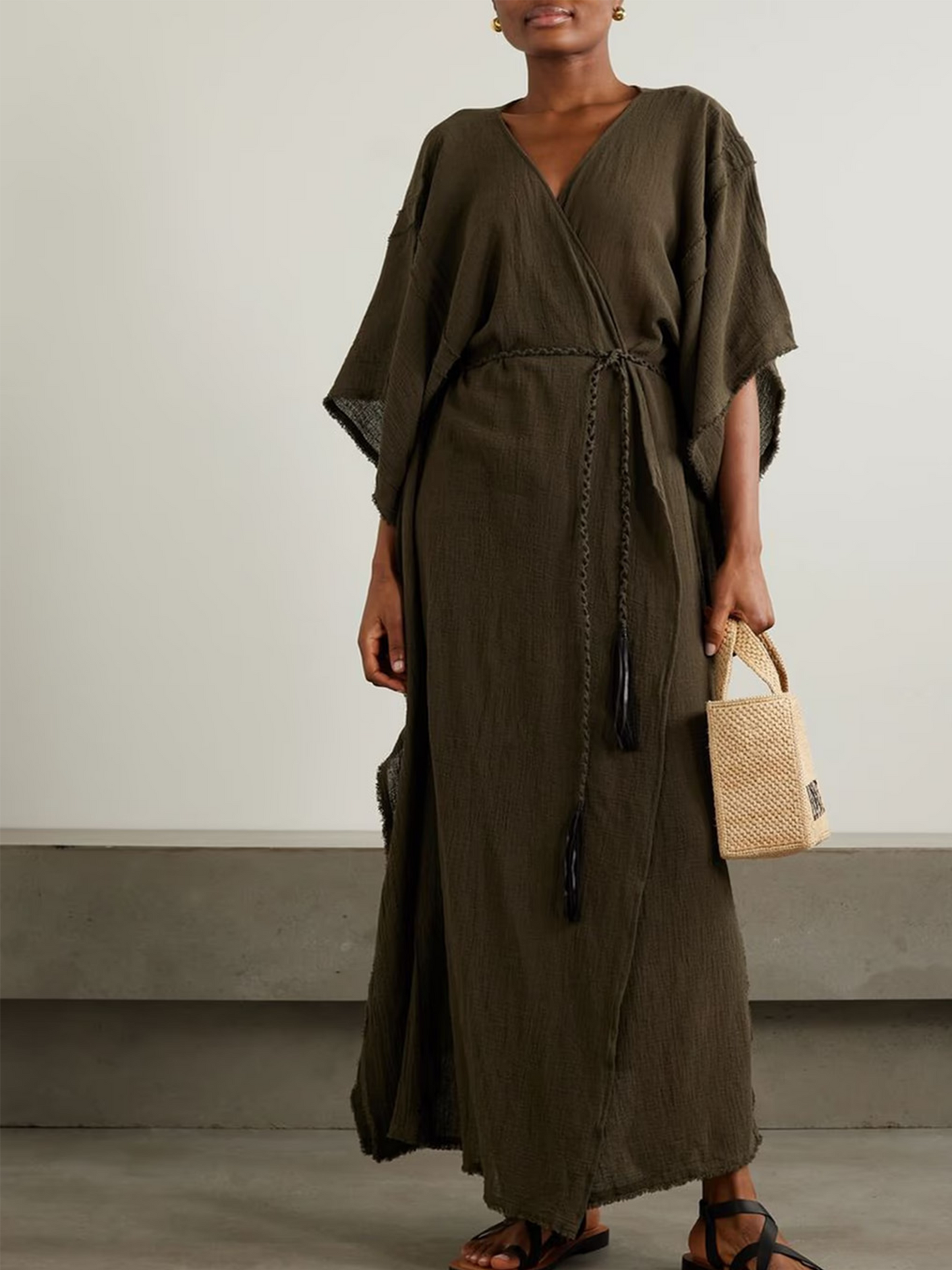 Chumuk Leather-trimmed Frayed Cotton-gauze Kaftan