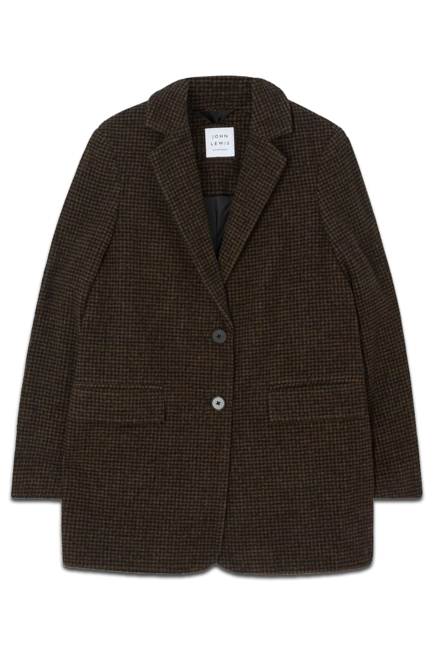 Single Breasted Wool Blend Houndstooth Jacket, Chocolate/Black