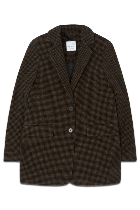 Single Breasted Wool Blend Houndstooth Jacket, Chocolate/Black