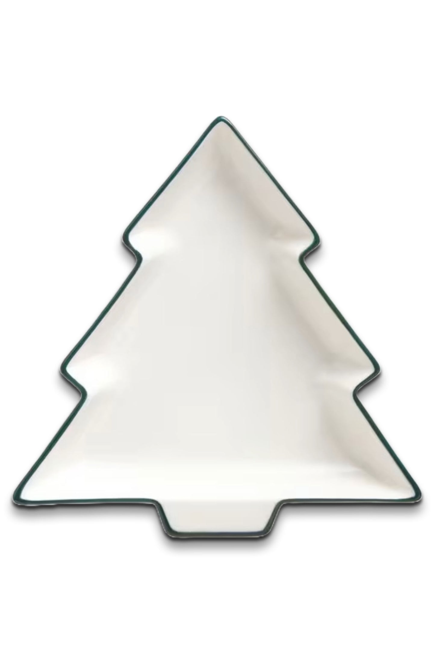 Christmas Tree Green Rim Fine China Dish, 24cm, White/Green