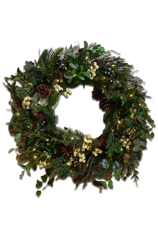 60cm Pre Lit Ultimate Pinecone Wreath