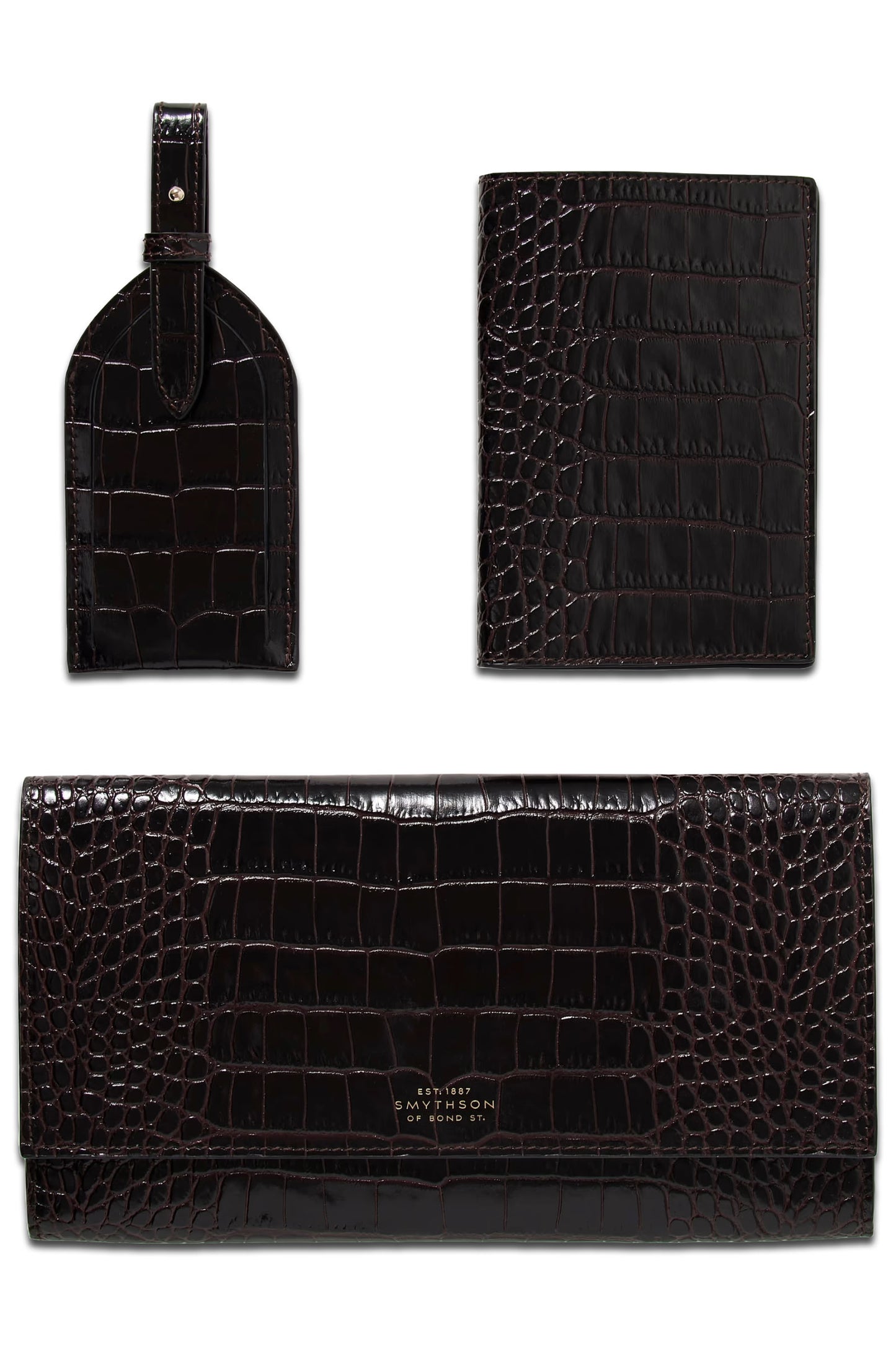 Mara Croc-effect Leather Clutch, Passport Holder and Luggage Tag Set
