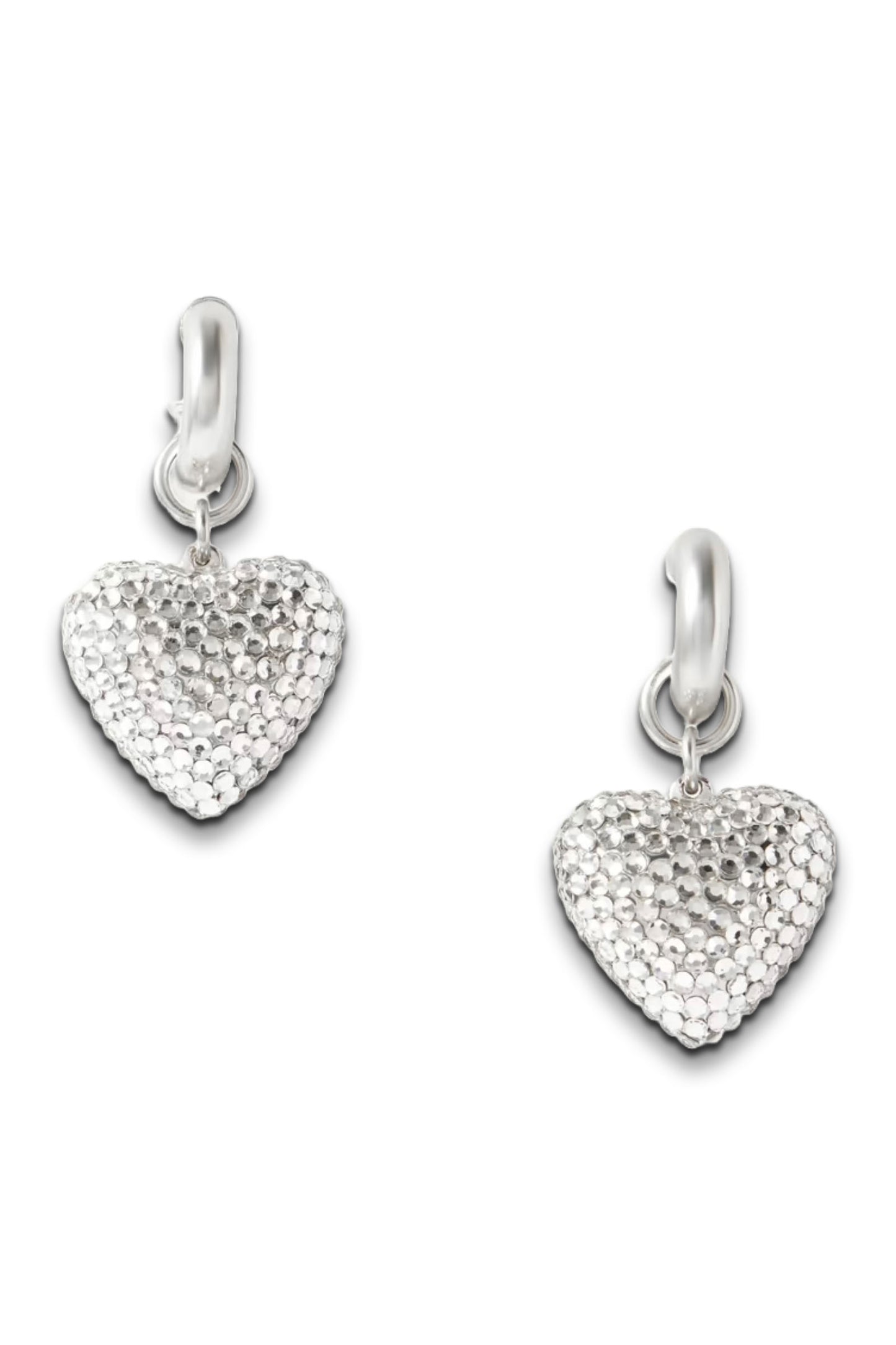 The Dazzling Puffy Heart Silver-tone Crystal Hoop Earrings