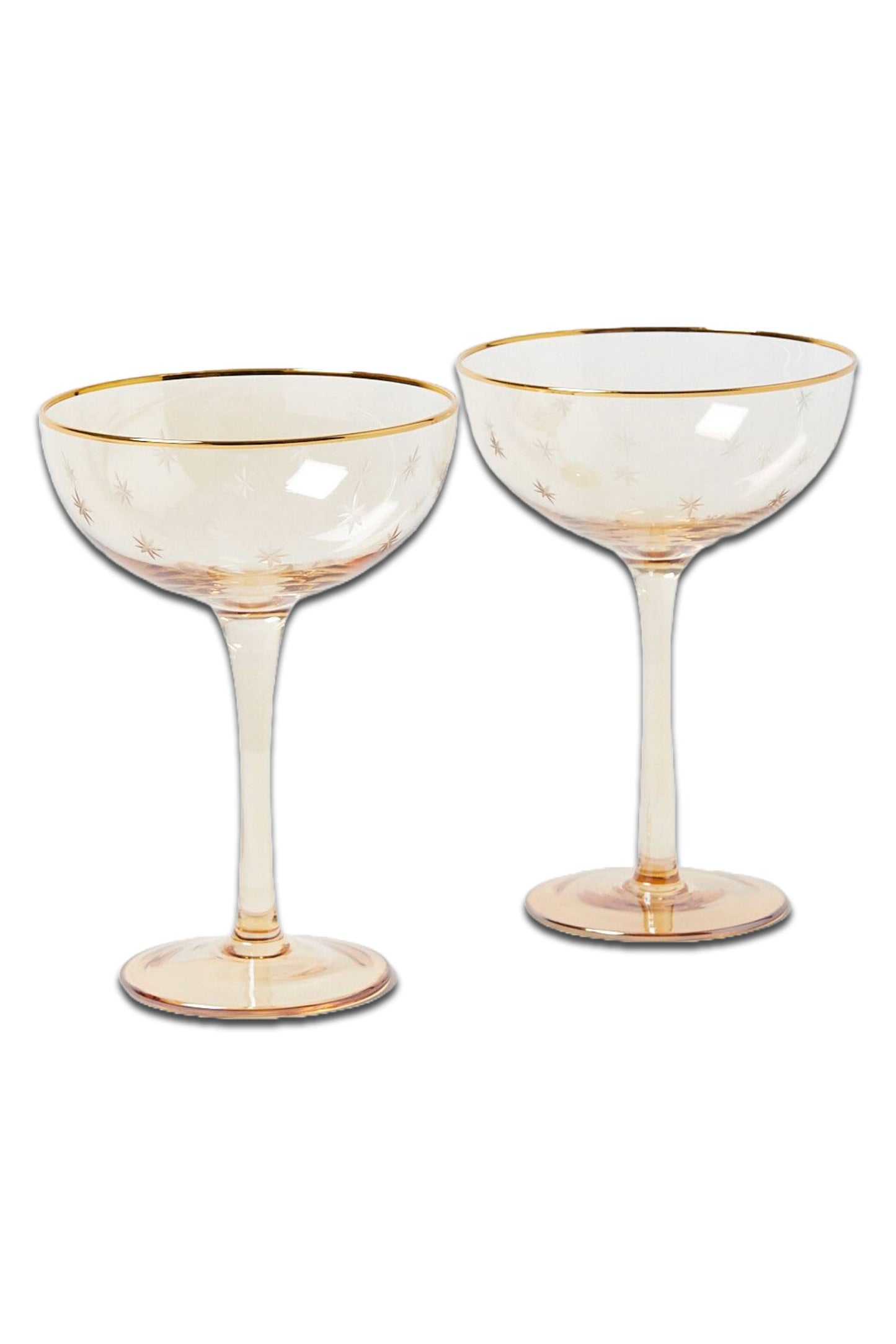 Aster Etched Star Champagne Saucers Set of Two