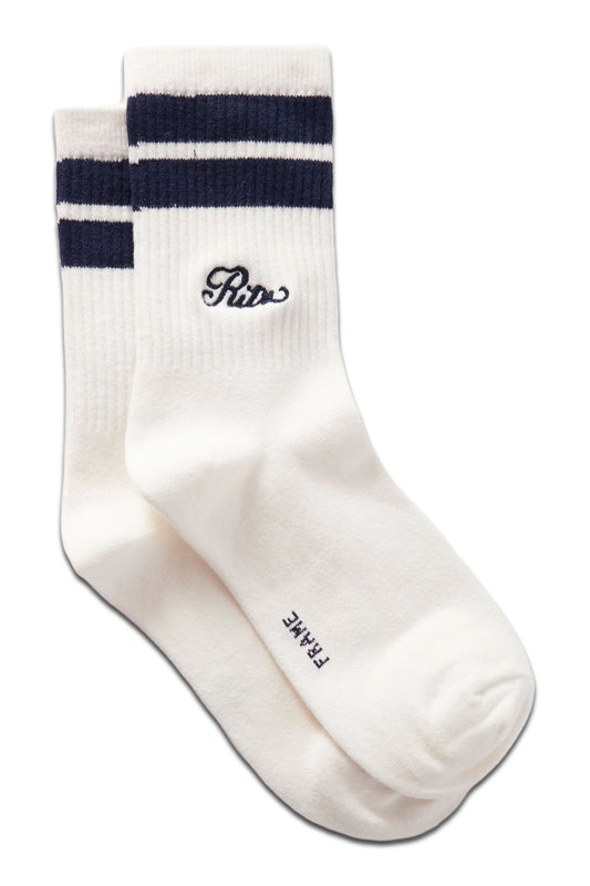 + Ritz Paris Embroidered Striped Ribbed Cotton-blend Socks
