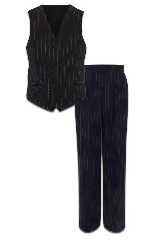 Pia Pinstripe Waistcoat & Pia Pinstripe Wide Leg Trousers