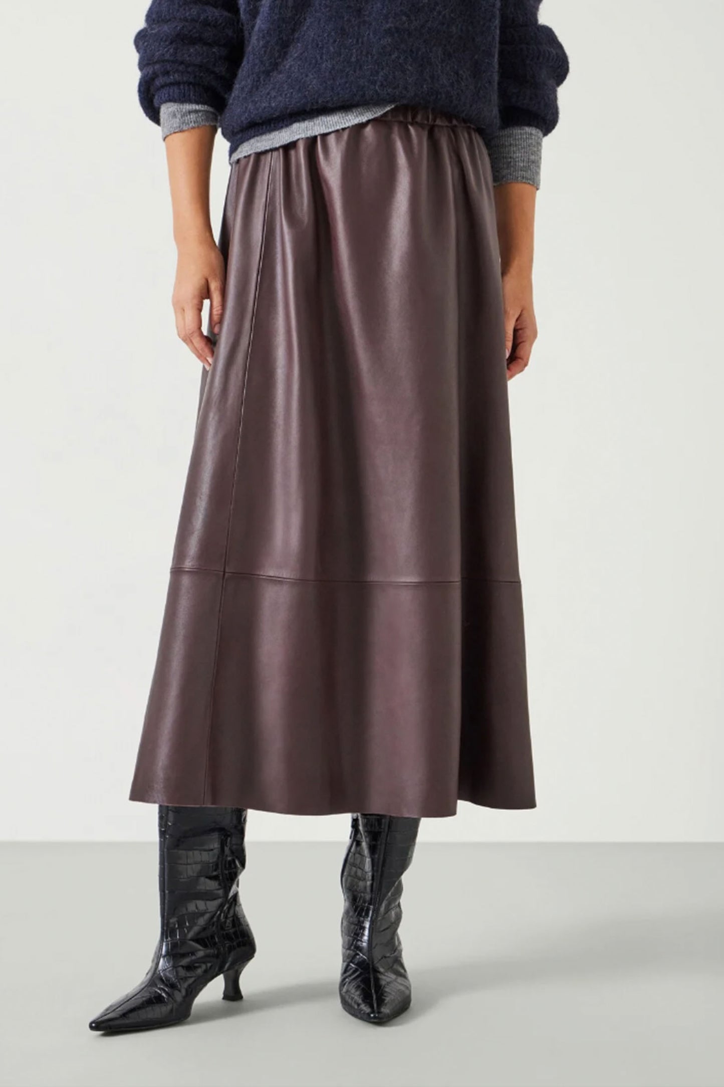 Agatha Leather Midi Skirt