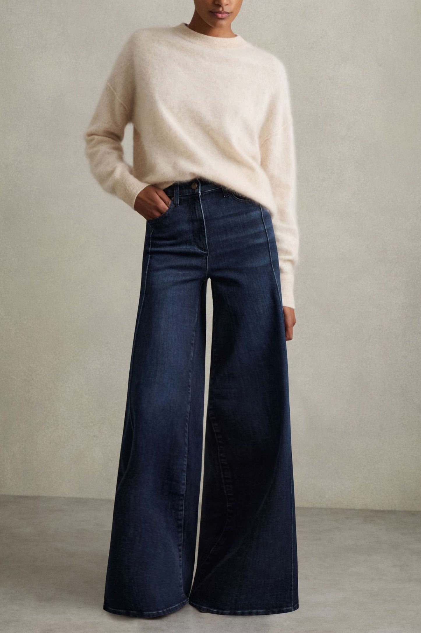 Stretch Cotton Wide Leg Jeans