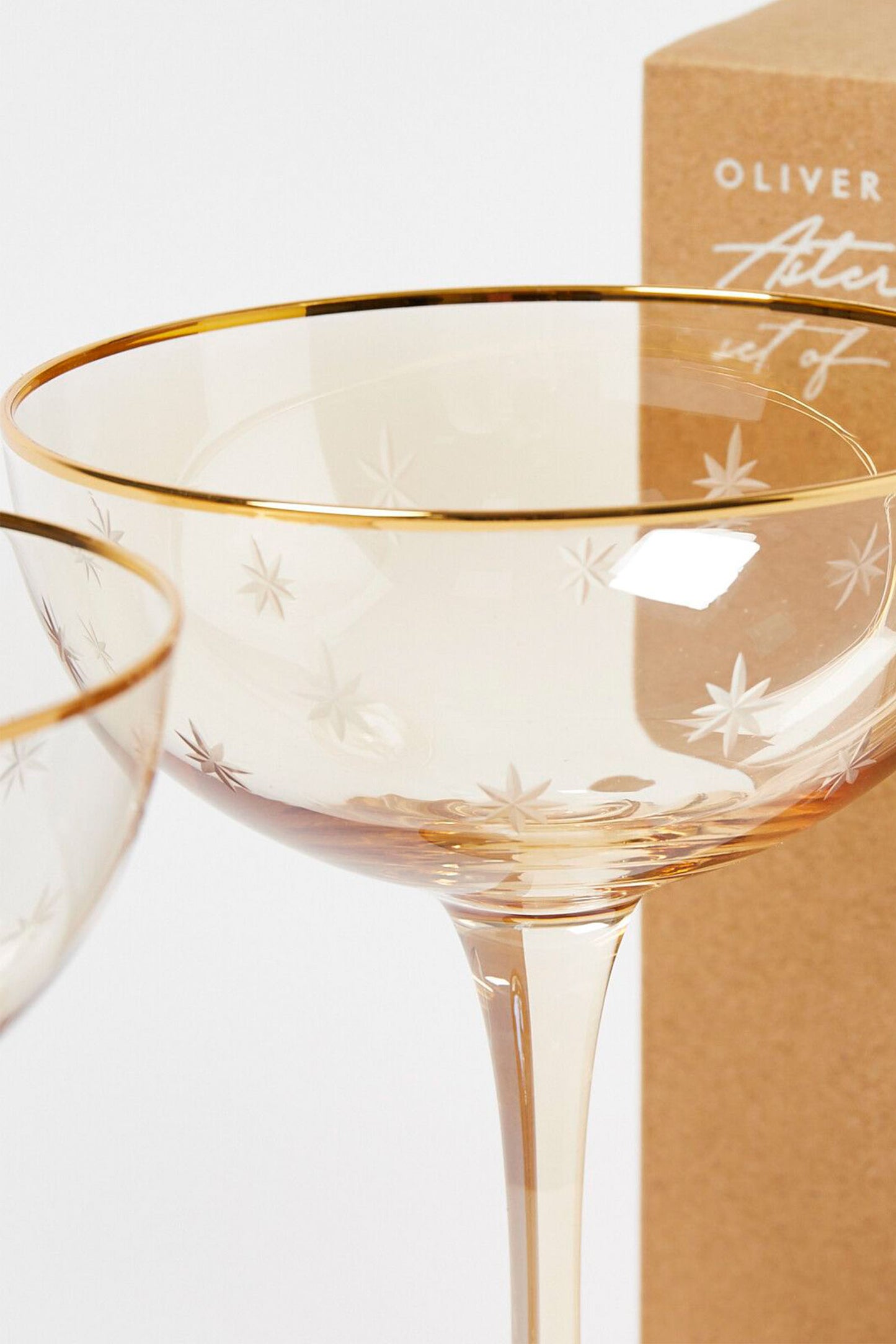 Aster Etched Star Champagne Saucers Set of Two