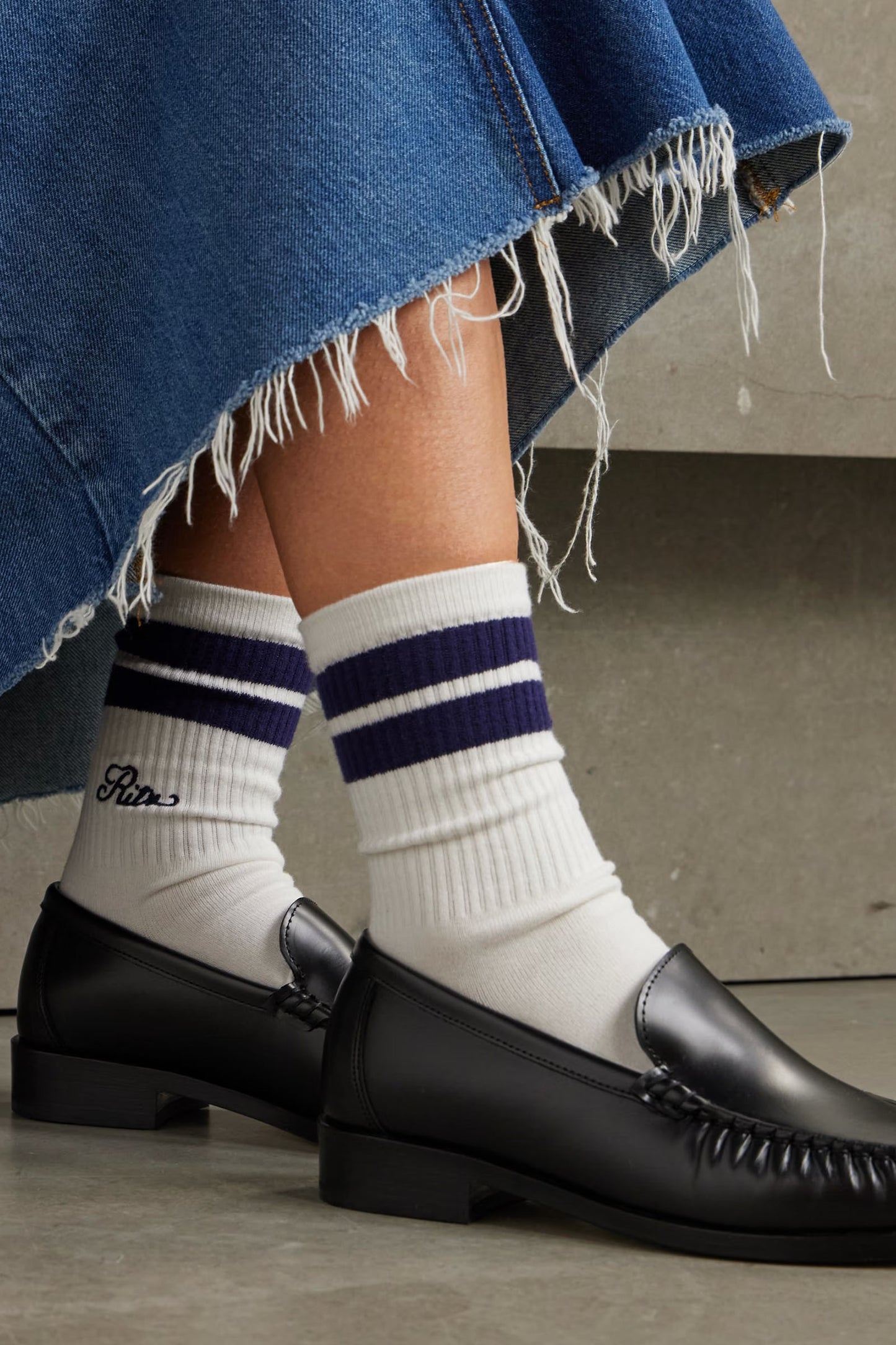 + Ritz Paris Embroidered Striped Ribbed Cotton-blend Socks