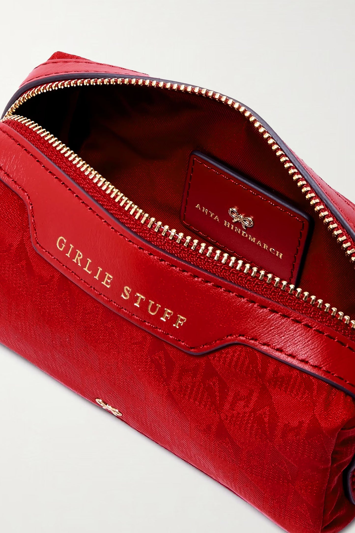 Girlie Stuff Leather-trimmed Recycled-jacquard Cosmetics Case
