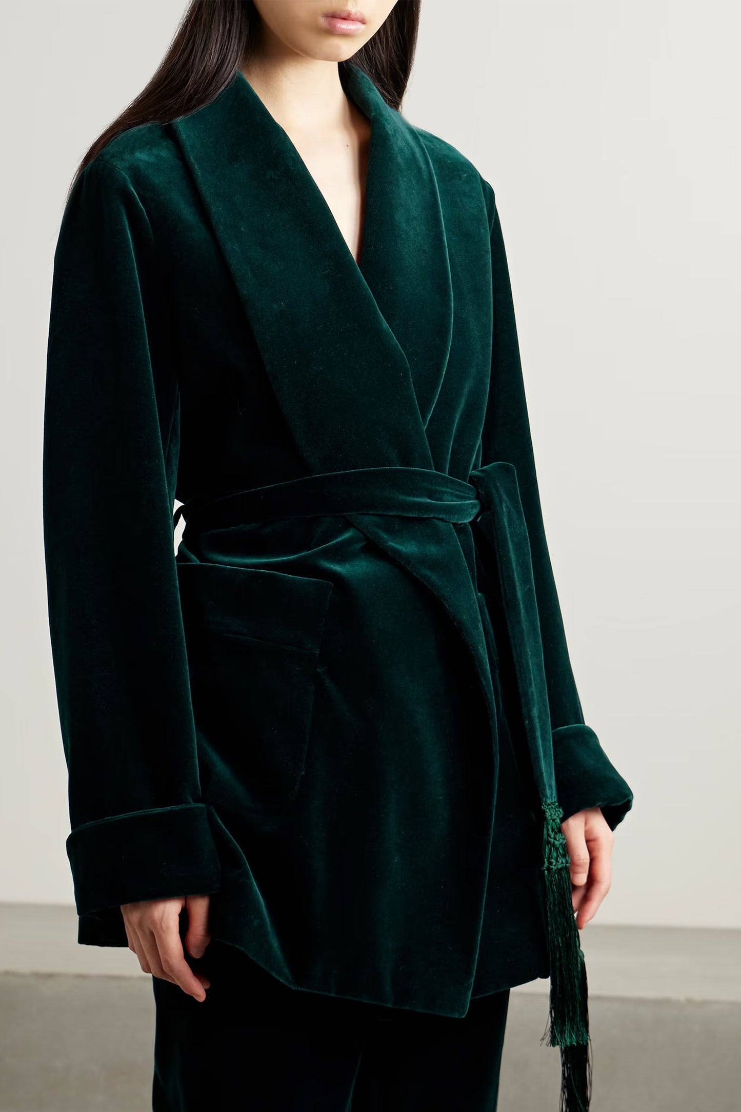 Raniya Belted Macramé-trimmed Cotton-blend Velvet Jacket