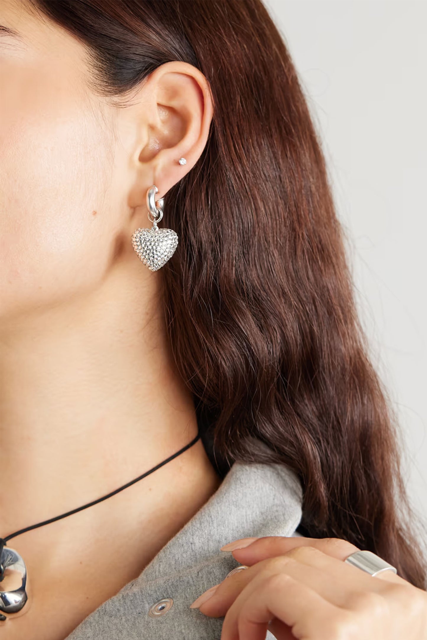 The Dazzling Puffy Heart Silver-tone Crystal Hoop Earrings