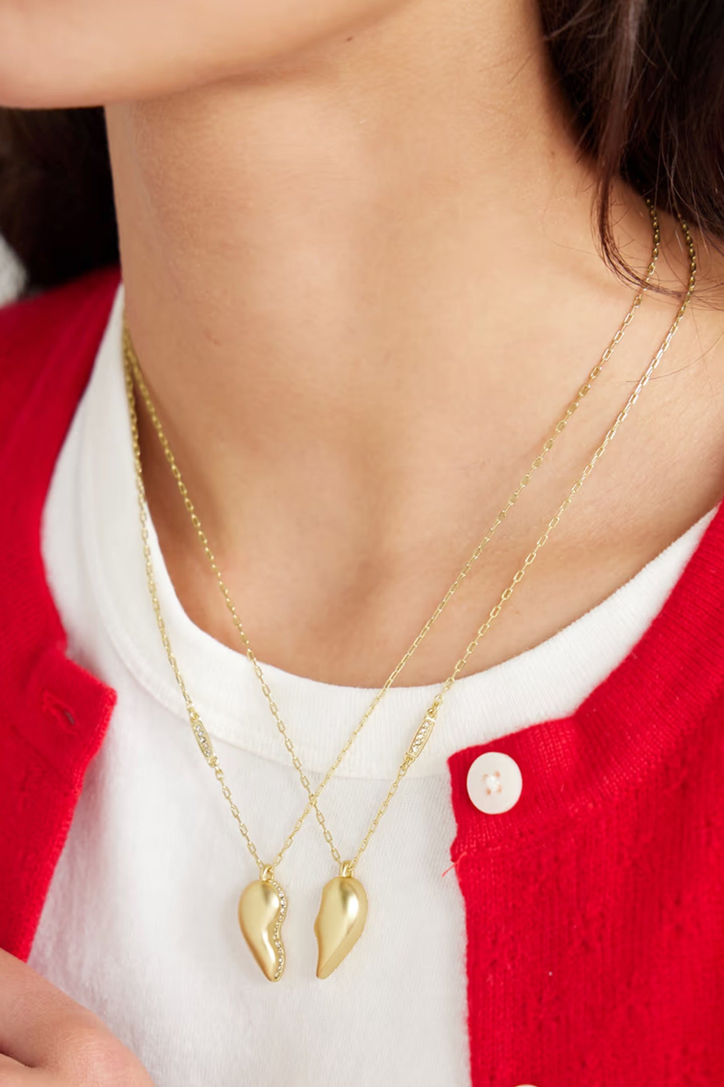 The You And Me Heart Pendant Set of Two Gold-tone Crystal Necklaces