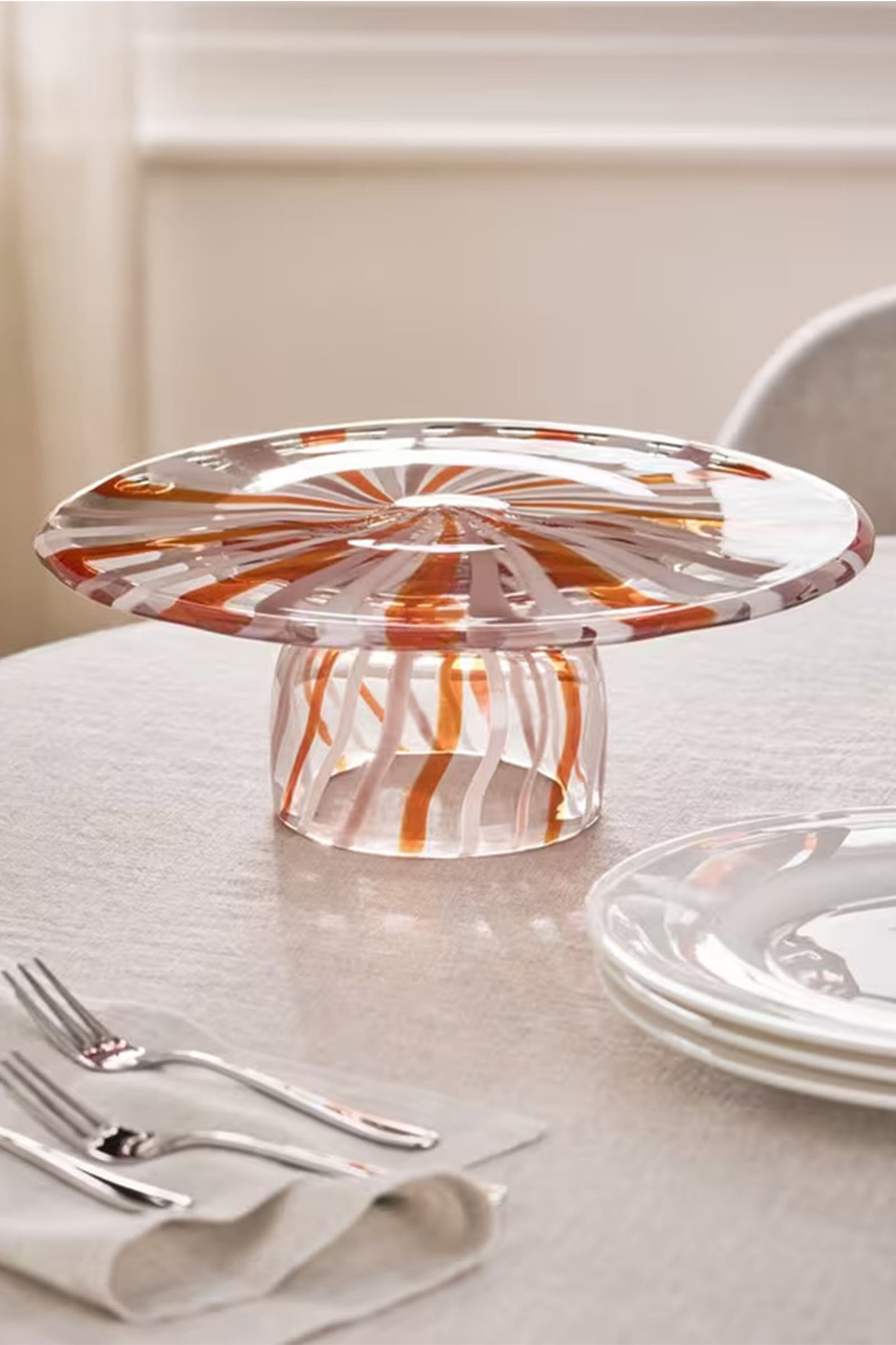Candy Cane Glass Cake Stand, 27.5cm, Pink/Multi