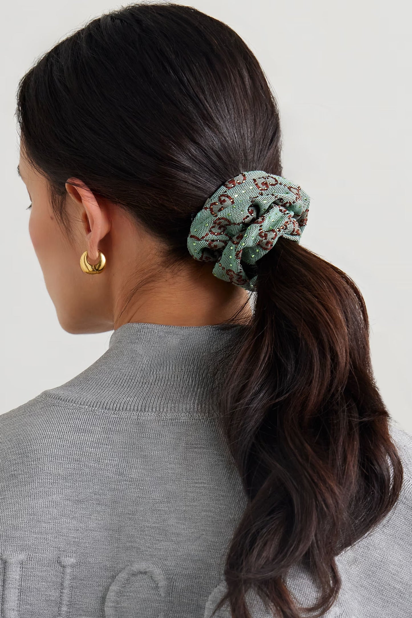 Crystal-embellished Canvas-jacquard Scrunchie