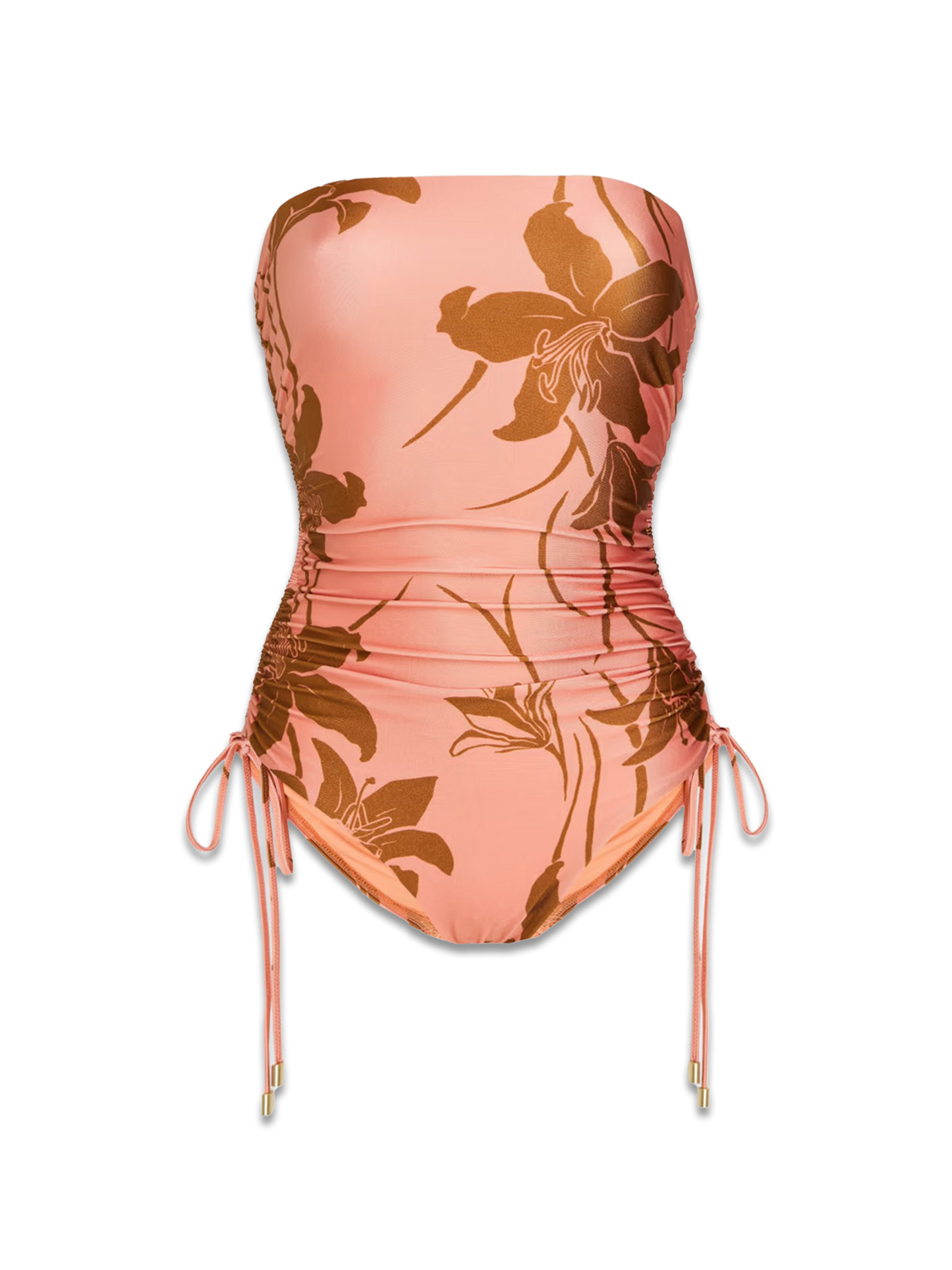 Strapless floral-print swimsuit