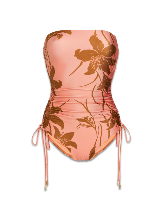 Strapless floral-print swimsuit