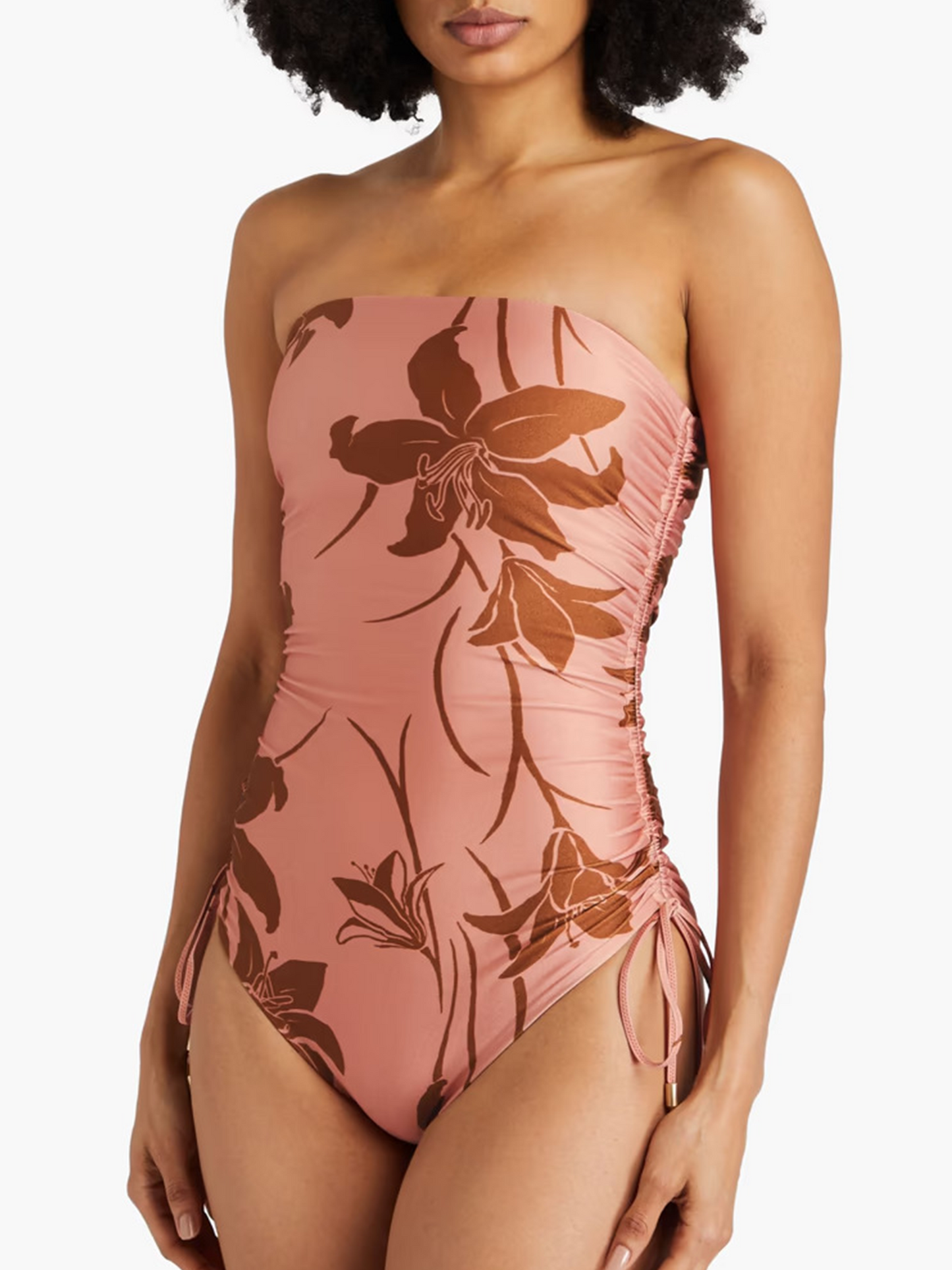 Strapless floral-print swimsuit