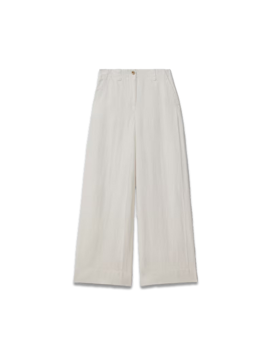 Linen Wide Leg Garment Dyed Trousers in White