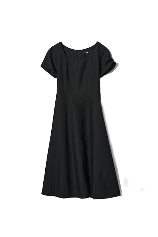 Linen Blend Scoop Neck Dress