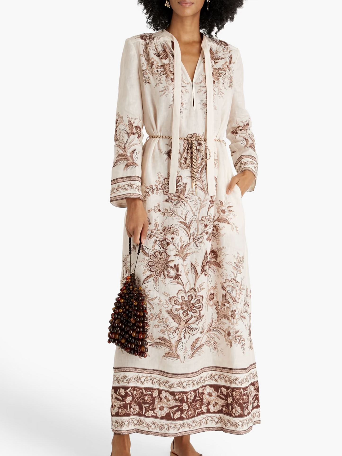 Floral-Print Linen Maxi Dress