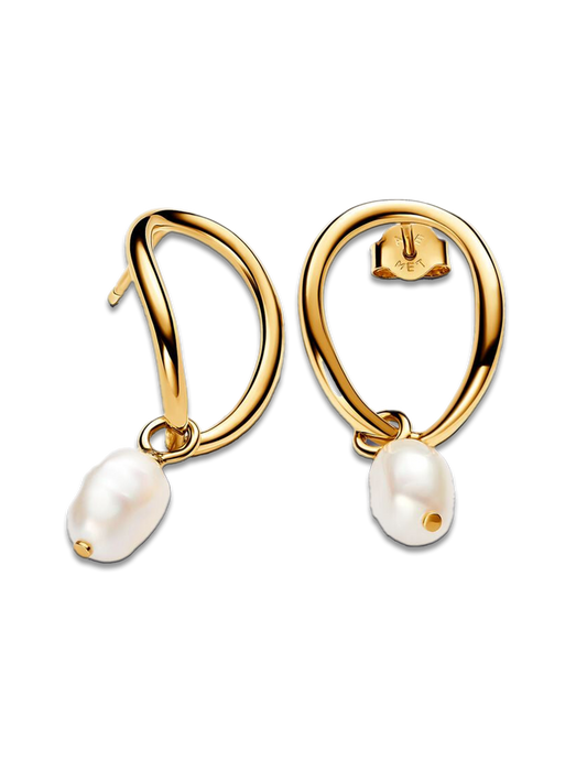 Organically Shaped Circle & Baroque Treated Freshwater Cultured Pearl Earrings