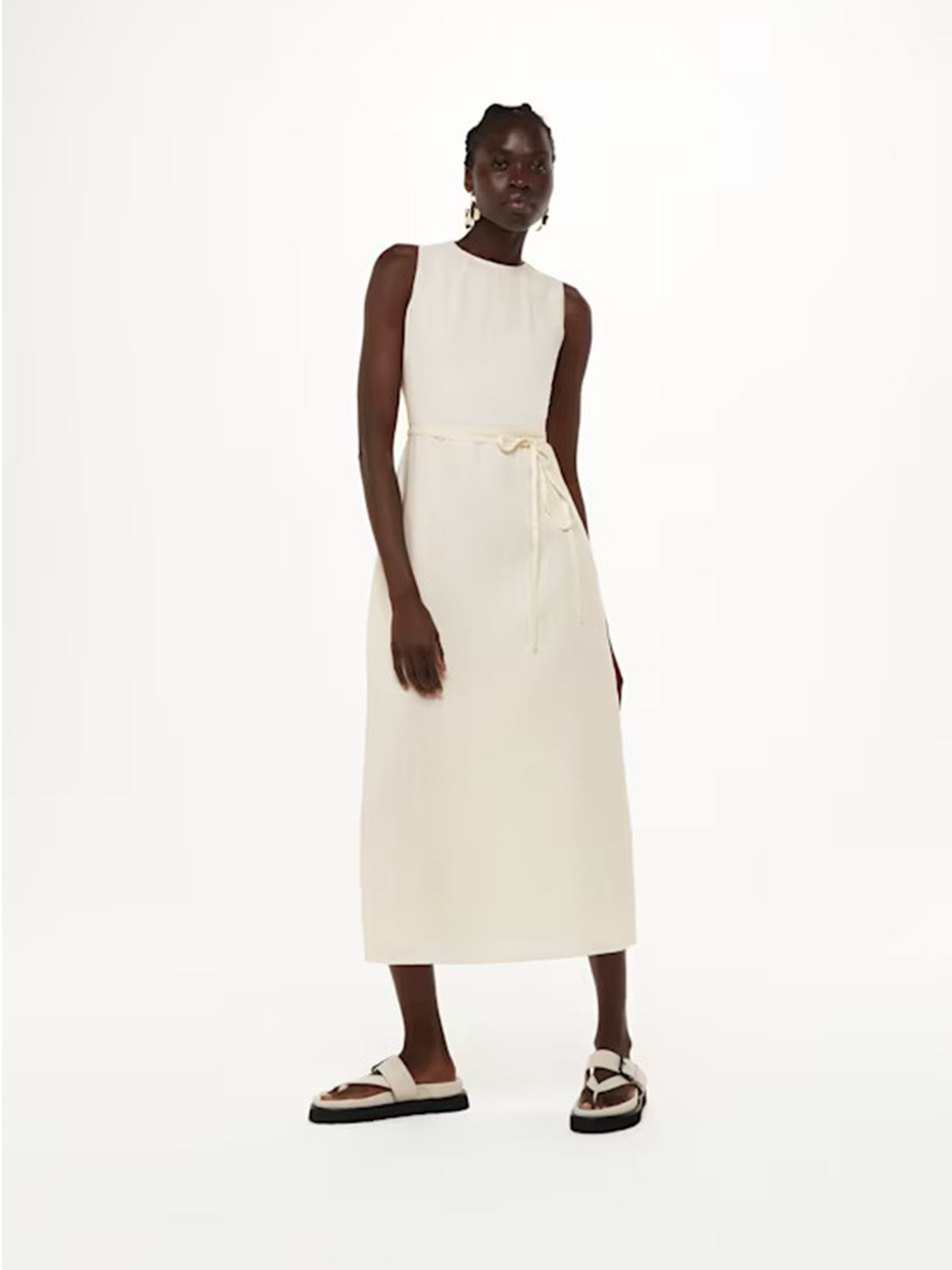 Ivory Linen Blend Cut Out Back Dress