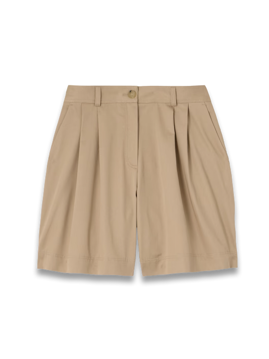 Pleated organic cotton-twill shorts