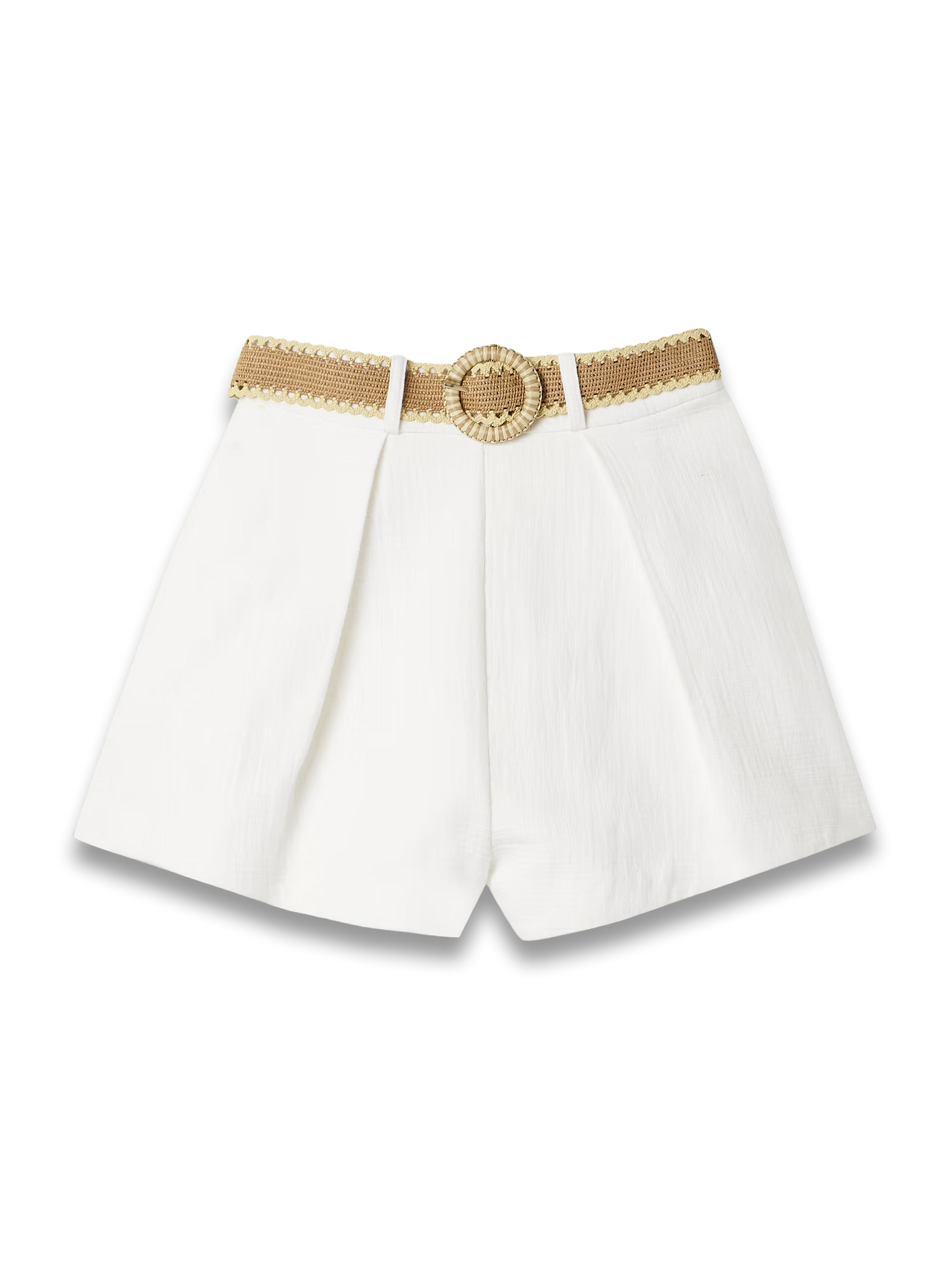 Acacia belted pleated textured-cotton shorts