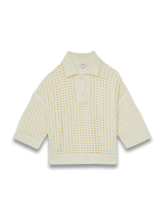 Reika Cotton Crochet Collared Jumper in Buttermilk