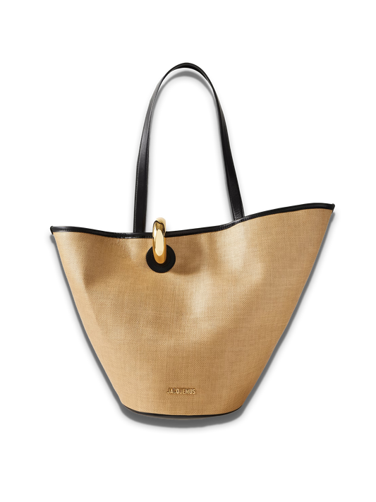 Le Bambola asymmetric embellished leather-trimmed faux raffia tote