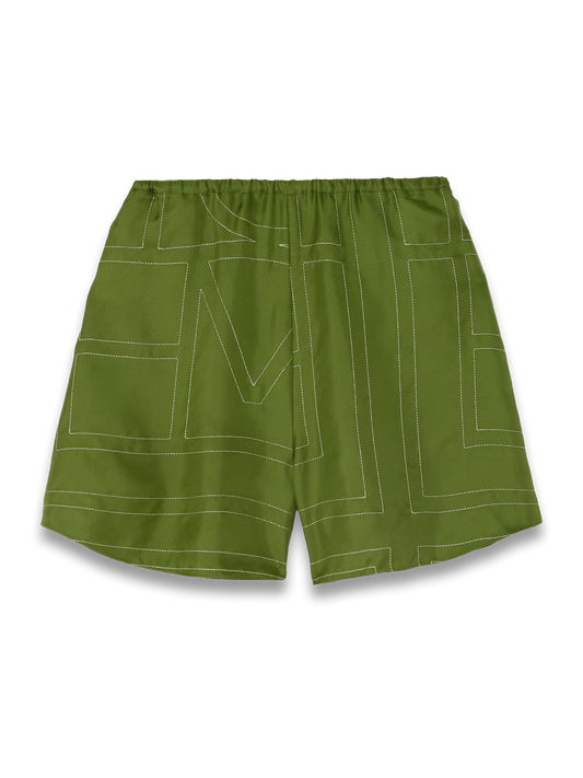 Embroidered silk-twill shorts