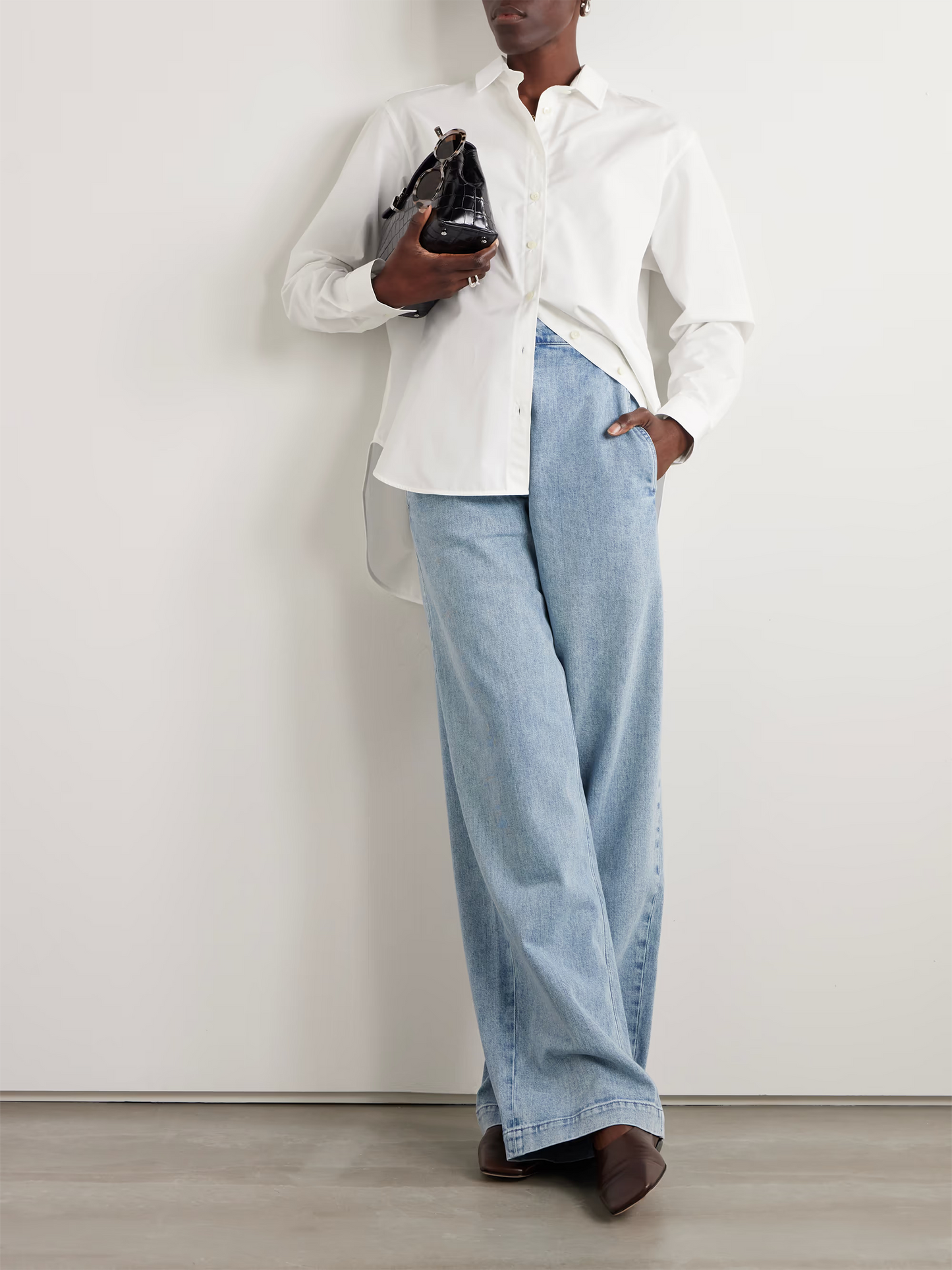 Oversized embroidered organic cotton-poplin shirt