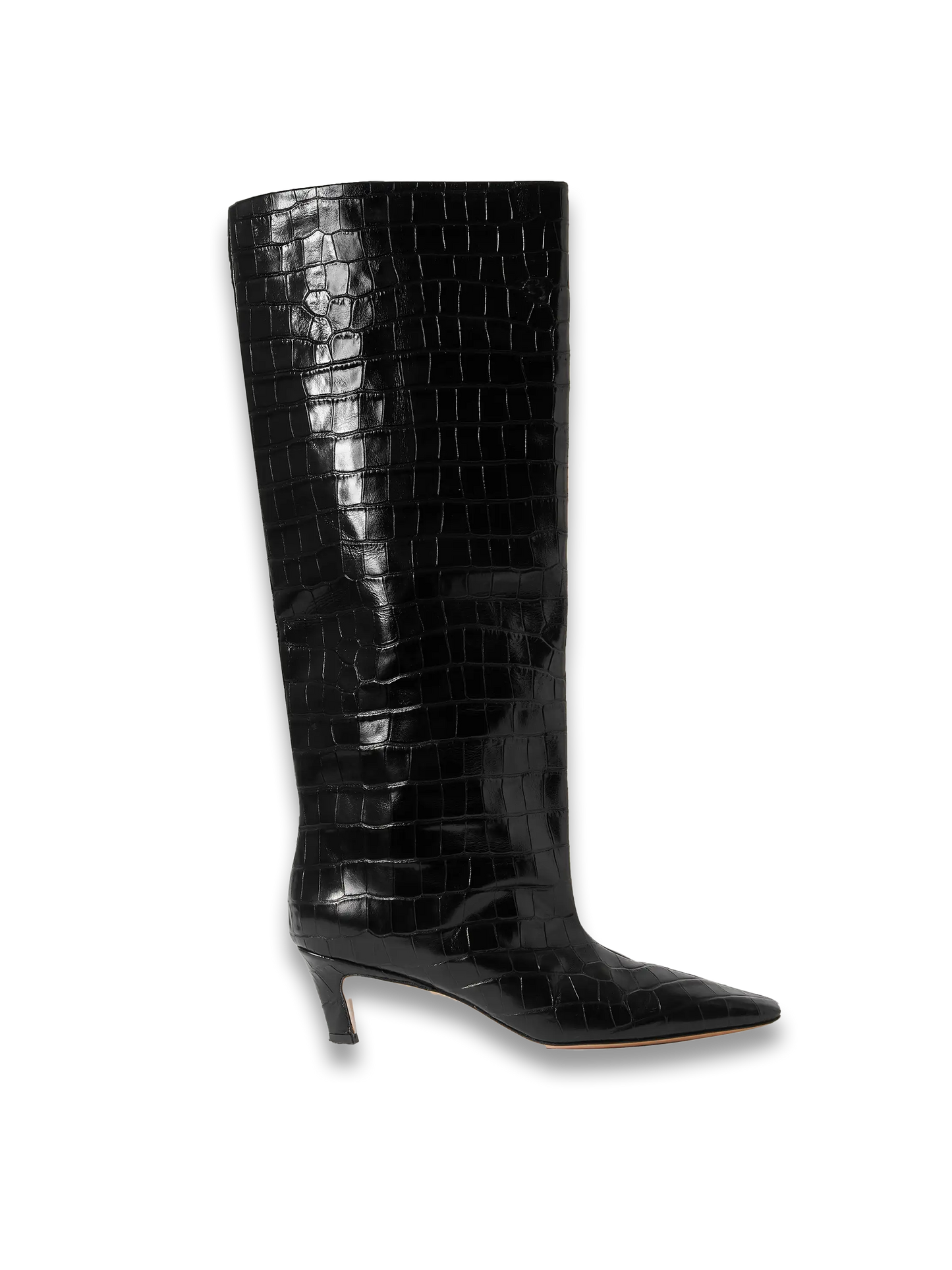 Croc-effect Leather Knee Boots