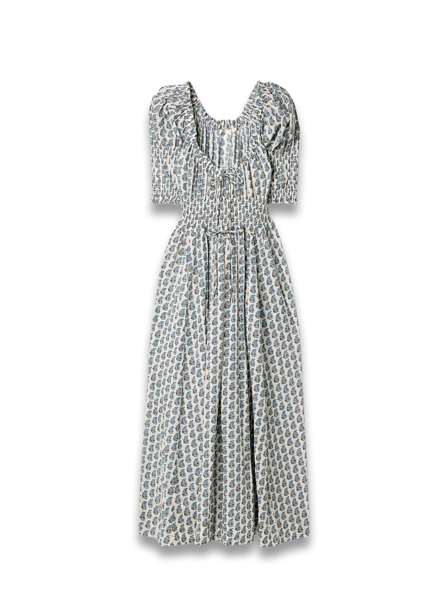 Ischia shirred floral-print organic cotton-blend voile midi dress