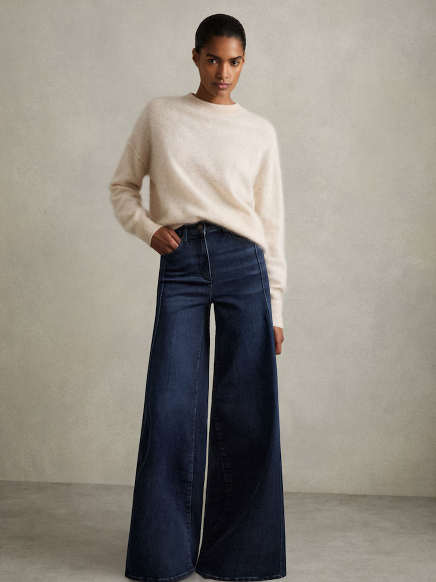 Stretch-Cotton Wide-Leg Jeans in Dark Blue