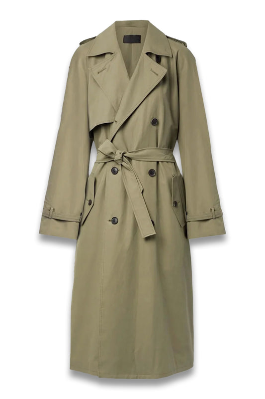Dion belted double-breasted cotton-blend gabardine trench coat