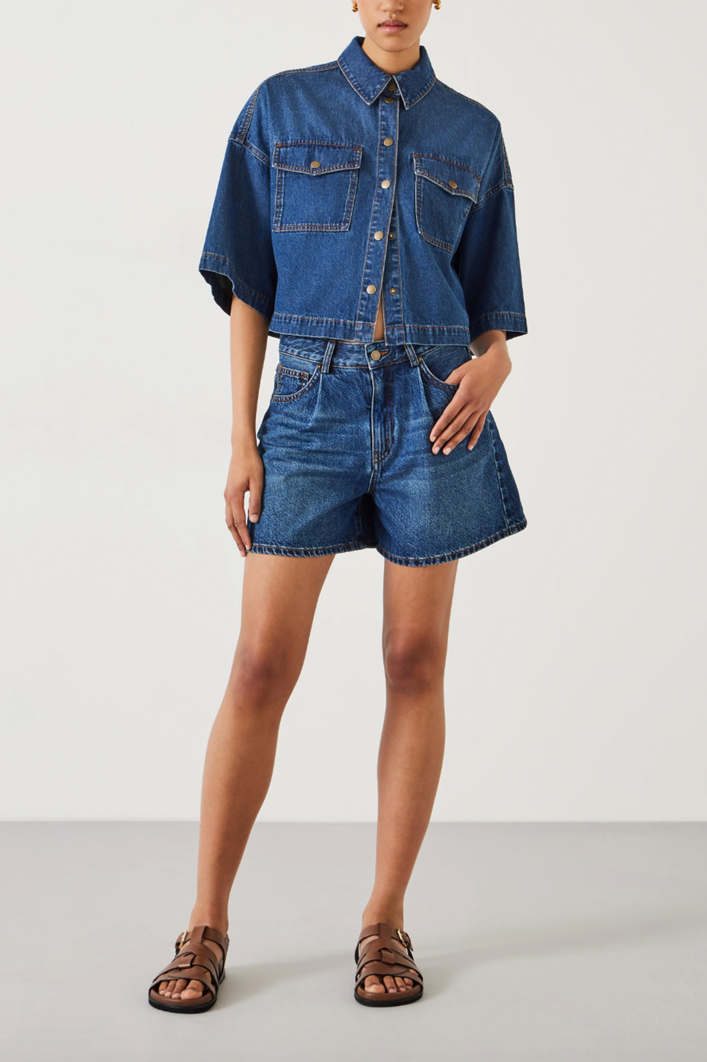 Chlo Oversized Cropped Denim Shirt and Shorts