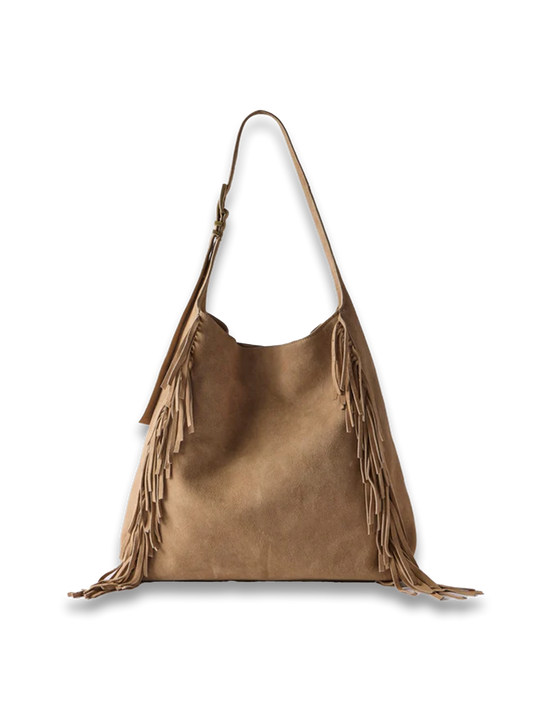 Camel Suede Fringed Bag