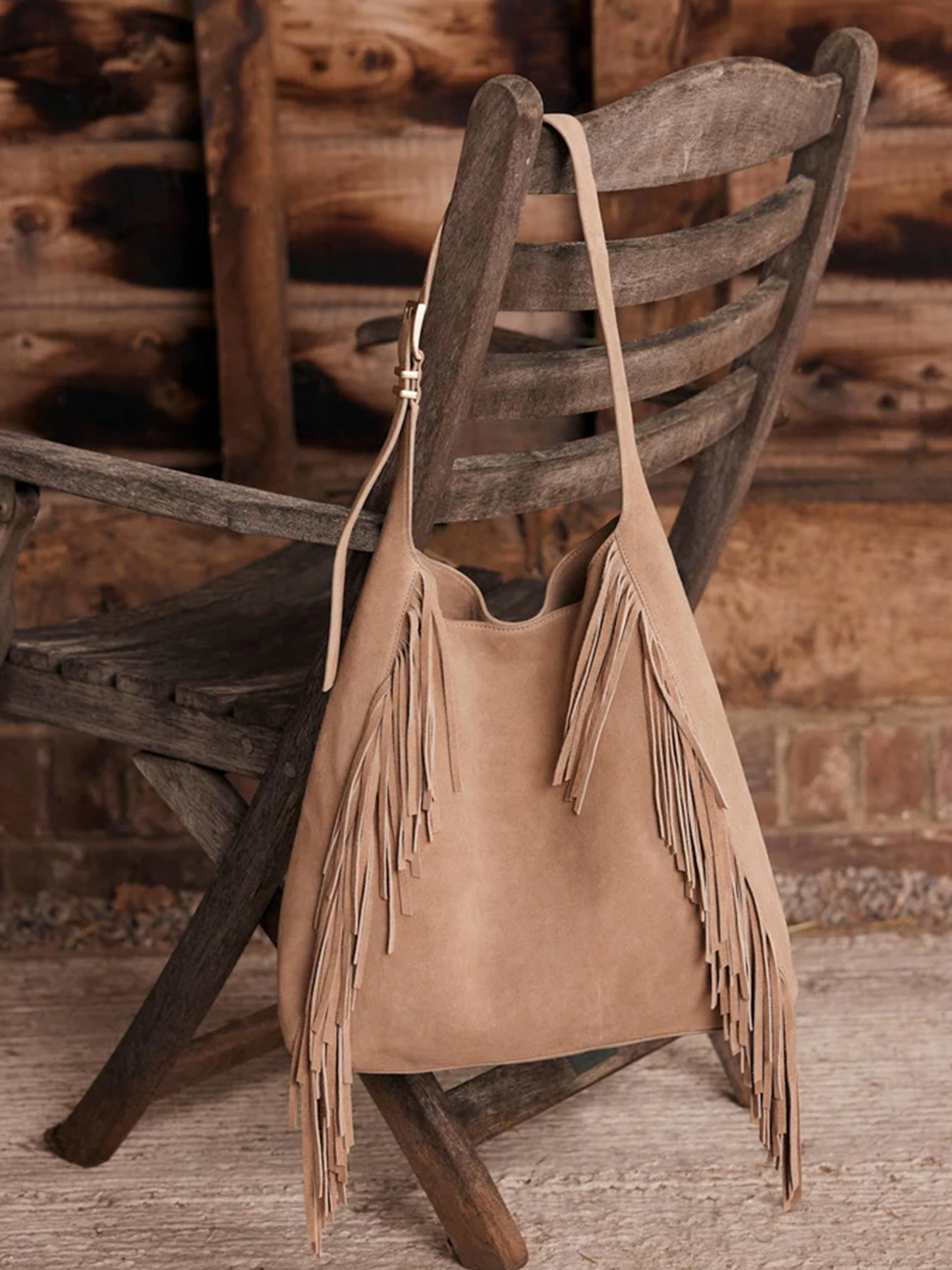 Camel Suede Fringed Bag