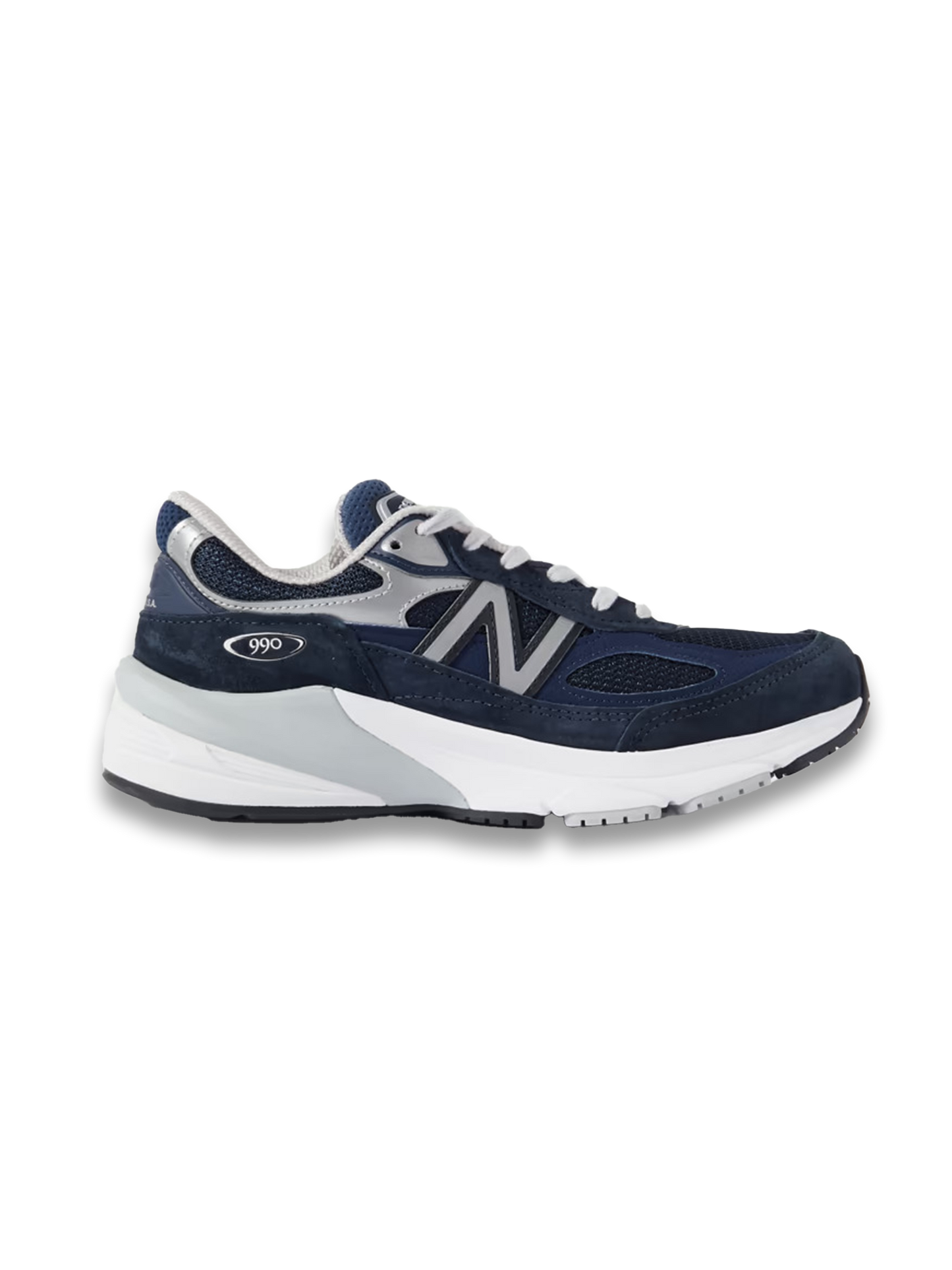 MADE in USA 990v6 metallic rubber-trimmed suede and mesh sneakers
