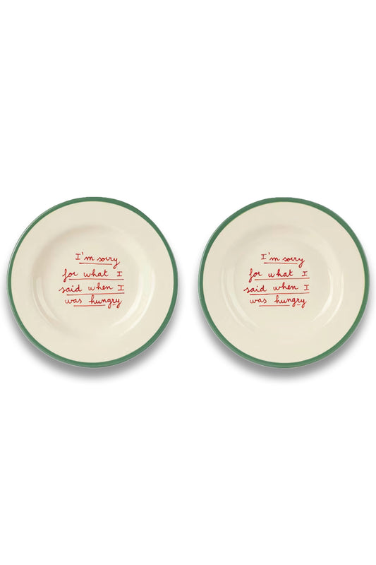 Green & White 'I'm sorry for...' Dessert Plate Set