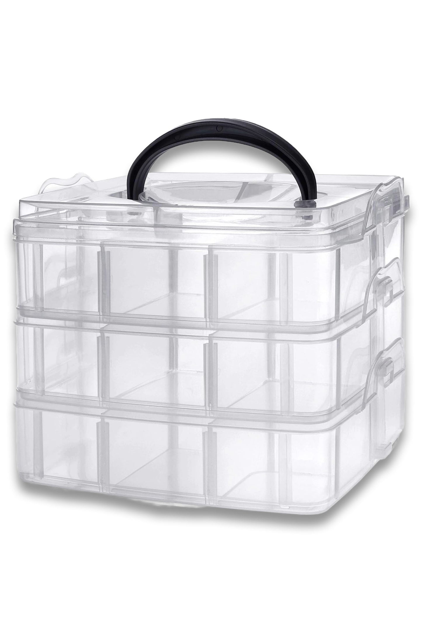 Kurtzy 3-Tier Craft Storage Box with 18 Compartments - Plastic Organiser Box for Medicine, Craft Supplies, Beads, Jewellery, Lego and Hair Accessories