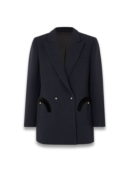 Resolute Everyday double-breasted velvet-trimmed wool-crepe blazer