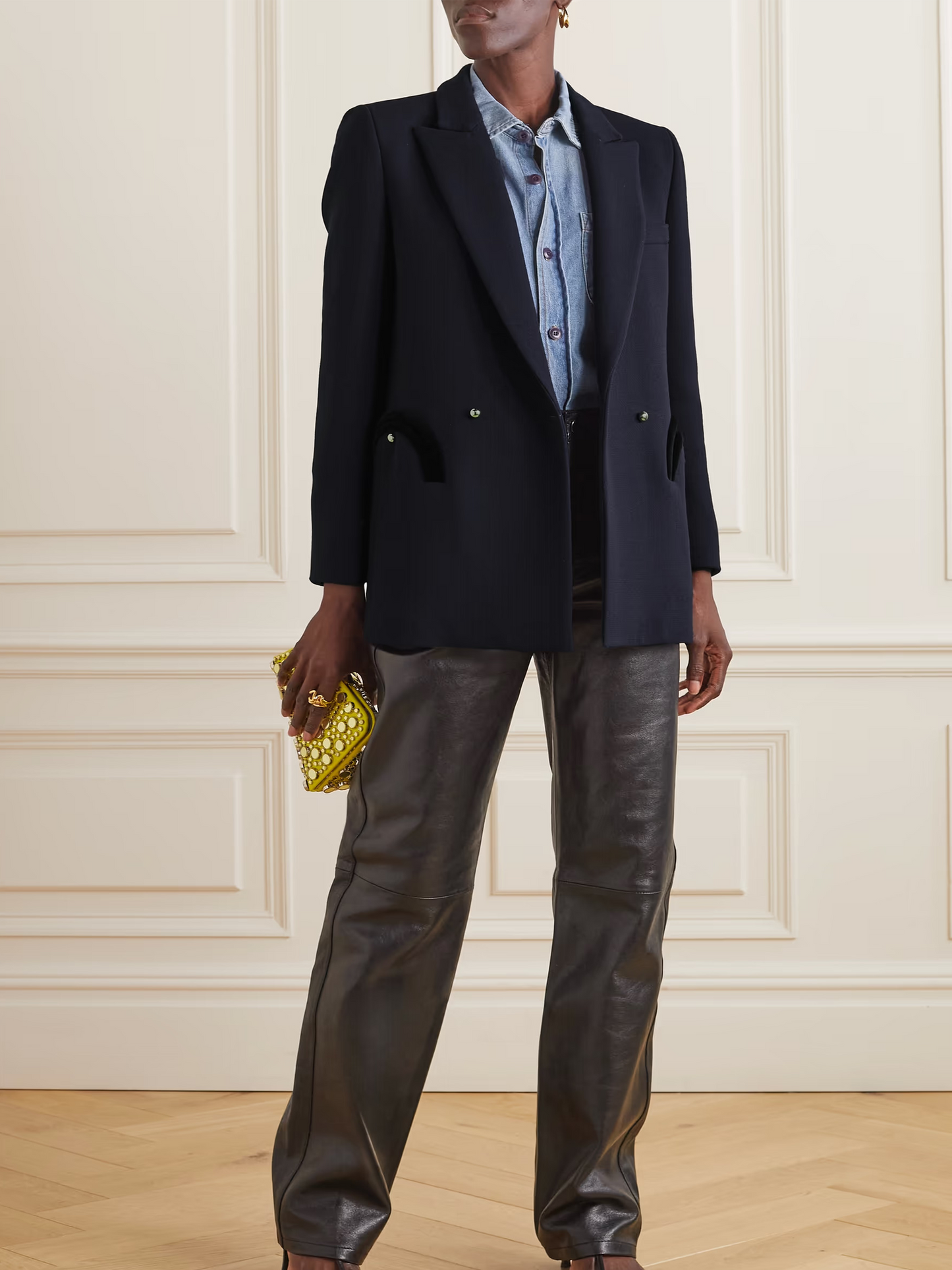 Resolute Everyday double-breasted velvet-trimmed wool-crepe blazer