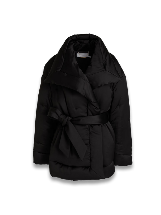 Belted padded satin jacket